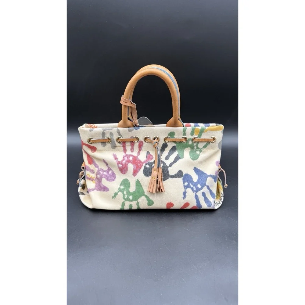 Vintage Dooney & Bourke Canvas Graffiti Paint Splatter Purse Bag Tassels